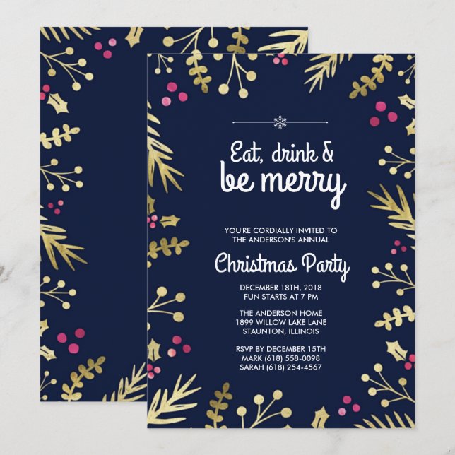 Mangez, buvez et soyez joyeux Noël Fête Invitation (Devant / Derrière)