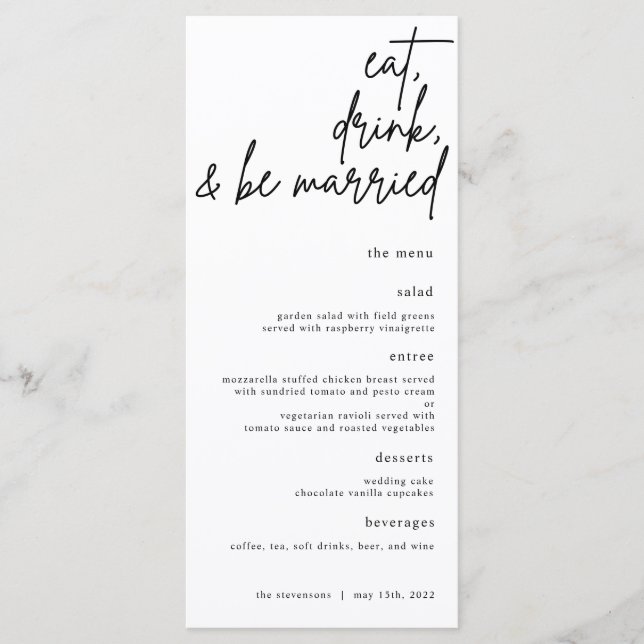 Mangez, Buvez Et Soyez Marié Script Menu Mariage (Devant)