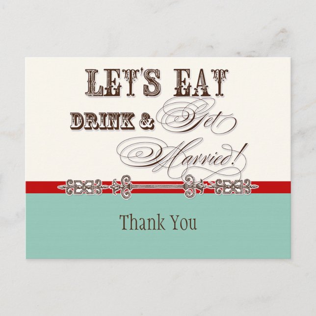 Mangez, Buvez n Se Marier, Merci Note Carte Postal (Devant)
