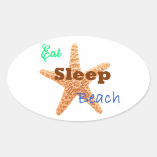 Mangez la plage de sommeil - autocollant ovale