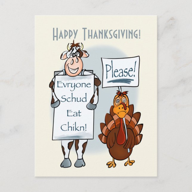 Mangez Plus De Poulet Carte De Vacances Thanksgivi (Devant)