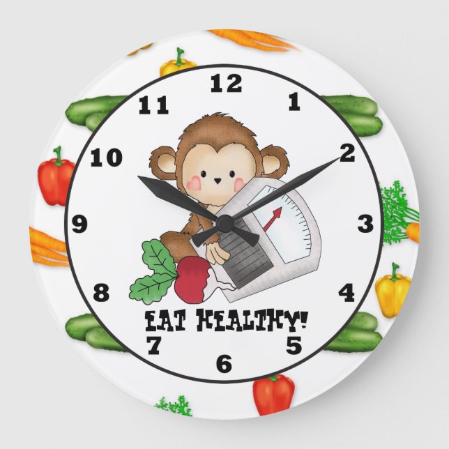 Mangez sain Singe dessin animé horloge murale (Recto)