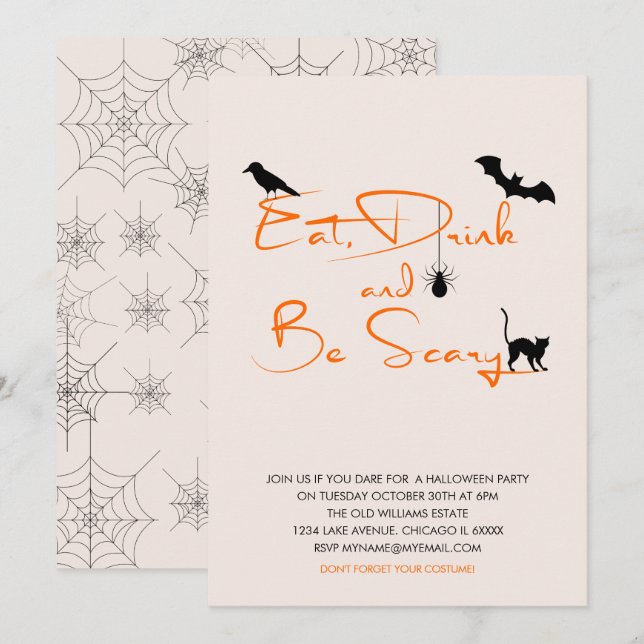 Mangez un verre et soyez effrayant Carte d'Hallowe (Devant / Derrière)