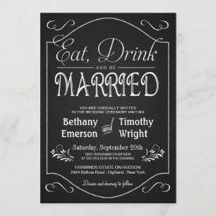 Mangez un verre Marié Invitations Fancy Chalkboard