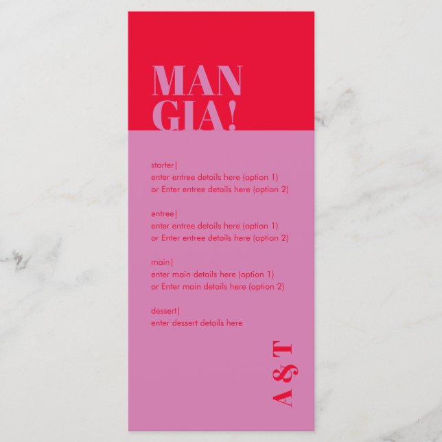 Mangia moderne Italien Rose Rouge Mariage Menu (Devant)