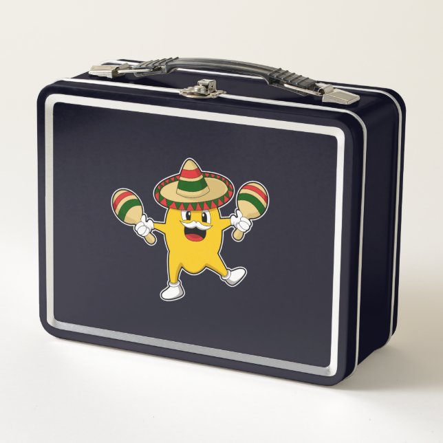 Mango as Musician with Maraca Metal Lunch Box (Front)