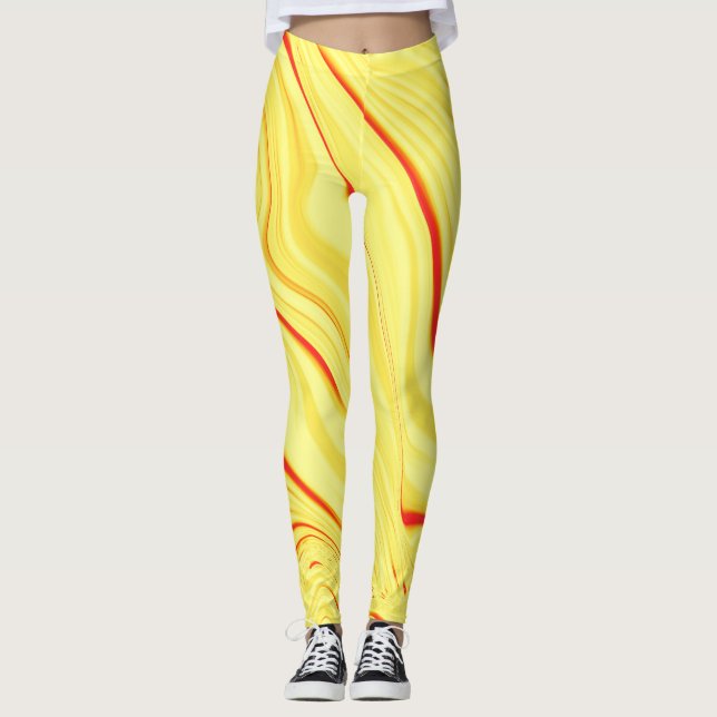 Mango cream with red or coral curved stroke leggings (Front)