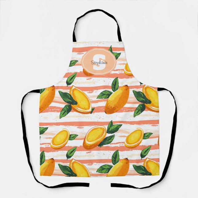 Mango Fruit Pattern with Green Leaves Apron (Front)