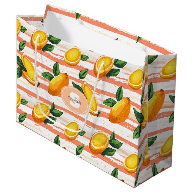 Mango Fruit Pattern with Green Leaves Large Gift Bag (Front Angled)
