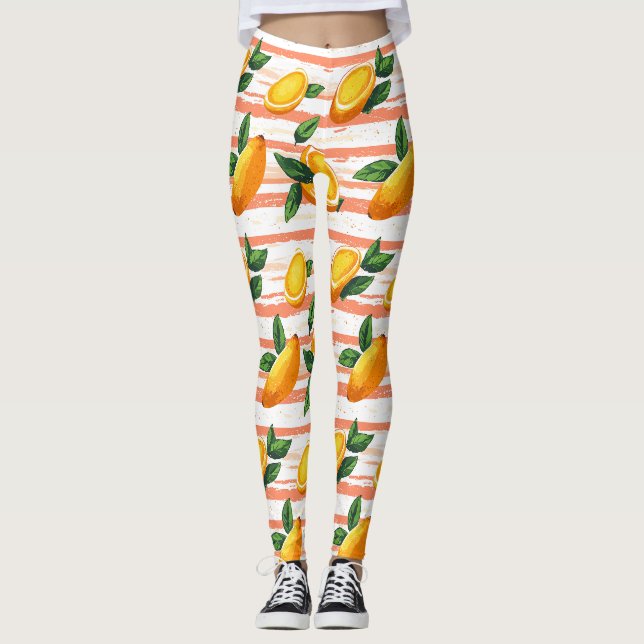 Mango Fruit Pattern with Green Leaves Leggings (Front)