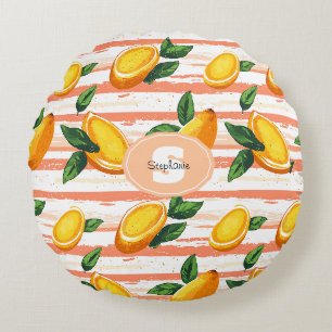 Mango Fruit Pattern with Green Leaves Round Pillow