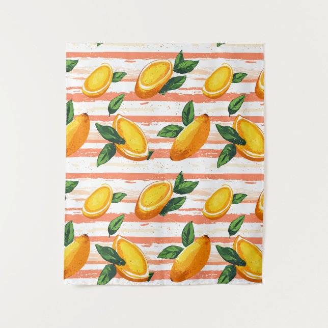 Mango Fruit Pattern with Green Leaves Tapestry (Front)