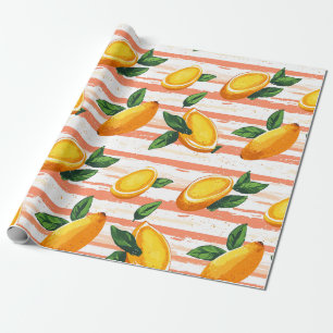 Mango Fruit Pattern with Green Leaves Wrapping Paper