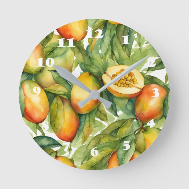 Mango Fruits and Leaves  Round Clock (Front)