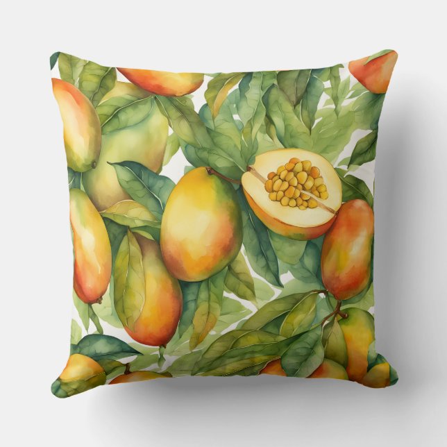 Mango Fruits and Leaves  Throw Pillow (Back)