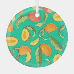 Mango Medley: Tropical Fruit Pattern Glass Ornament