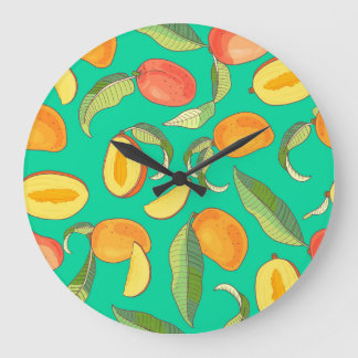 Mango Medley: Tropical Fruit Pattern Large Clock