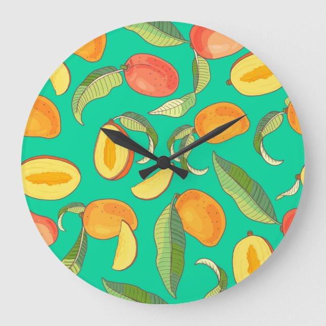 Mango Medley: Tropical Fruit Pattern Large Clock (Front)