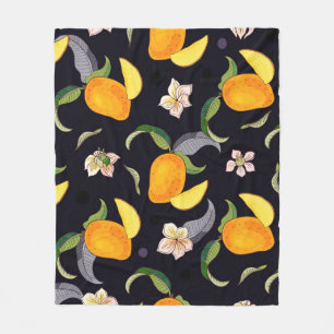 Mango. Seamless pattern with yellow and red tropic Fleece Blanket