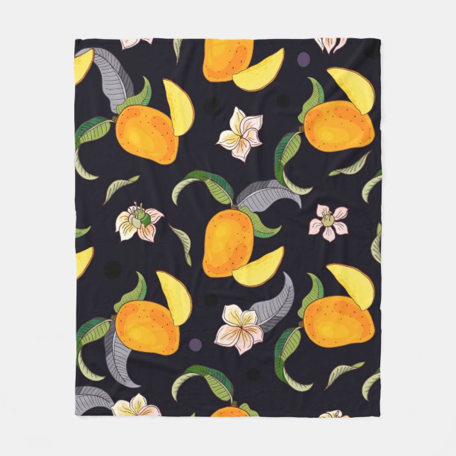 Mango. Seamless pattern with yellow and red tropic Fleece Blanket (Front)
