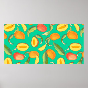 Mango. Seamless pattern with yellow and red tropic Poster