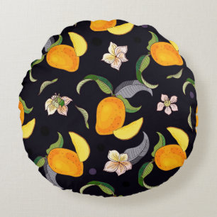Mango. Seamless pattern with yellow and red tropic Round Pillow