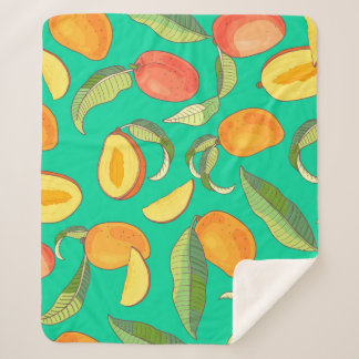 Mango. Seamless pattern with yellow and red tropic Sherpa Blanket
