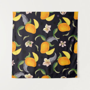 Mango. Seamless pattern with yellow and red tropic Tapestry