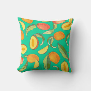 Mango. Seamless pattern with yellow and red tropic Throw Pillow