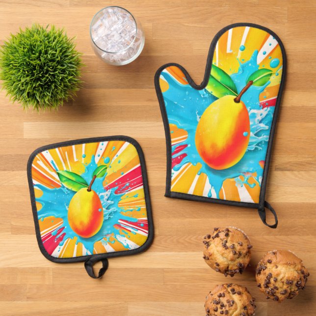 Mango Splash Delight Oven Mitt & Pot Holder Set (Top Down)
