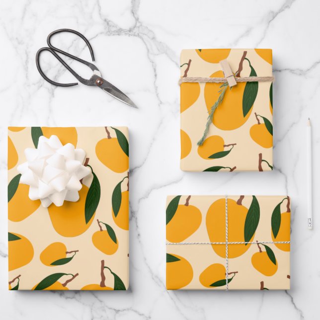 Mango Summer Fruit Pattern Wrapping Paper Sheet (Front)