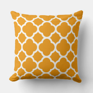 Mango Tango Orange Quatrefoil Pattern Throw Pillow