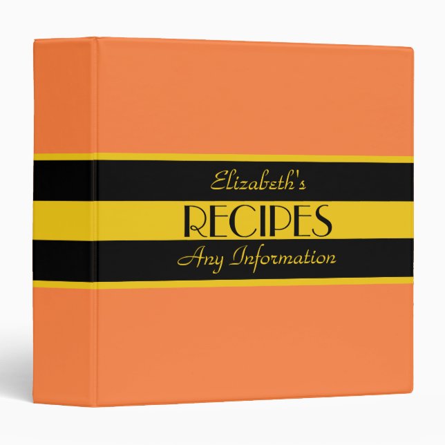 Mango Tango Solid Colour Modern Black Recipes Binder (Front/Spine)