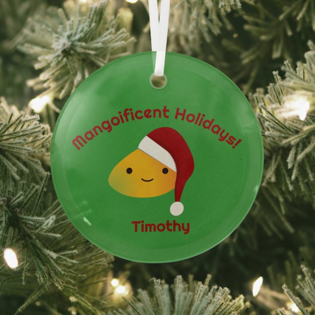 Mangoificent Holidays Santa Mango Glass Ornament (Insitu)
