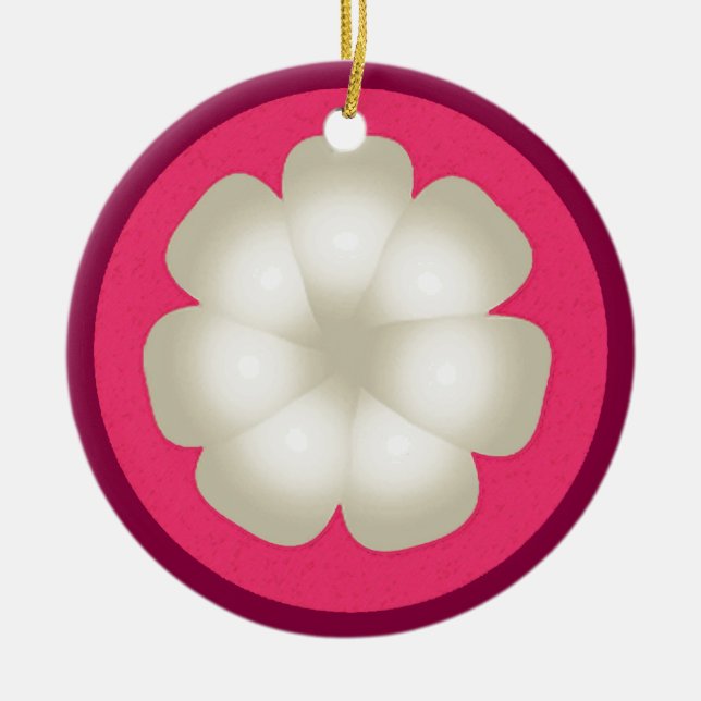 Mangosteen Stylized Exotic Fruit Slice Ceramic Ornament (Front)