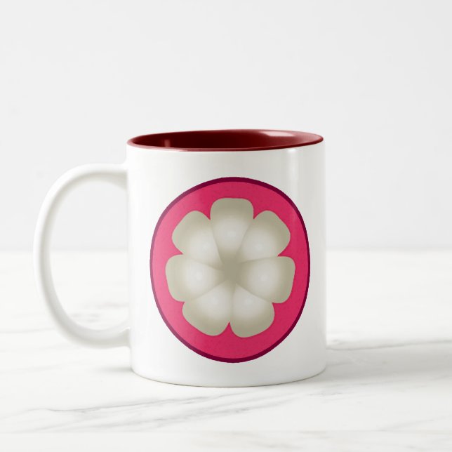 Mangosteen Stylized Exotic Fruit Slice Two-Tone Coffee Mug (Left)