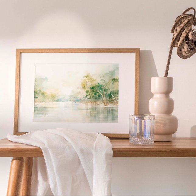 Mangroves Watercolor Painting Poster (A tranquil depiction of mangrove trees in muted, gentle tones, capturing the essence of coastal hope)