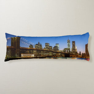 Manhattan and Brooklyn Bridge at dusk Body Pillow