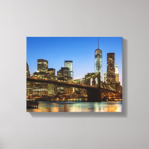 Manhattan and Brooklyn Bridge at dusk Canvas Print