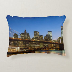Manhattan and Brooklyn Bridge at dusk Decorative Pillow