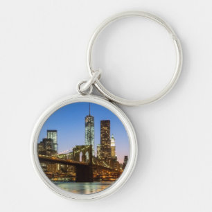 Manhattan and Brooklyn Bridge at dusk Keychain