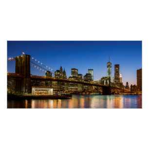 Manhattan and Brooklyn Bridge at dusk Poster