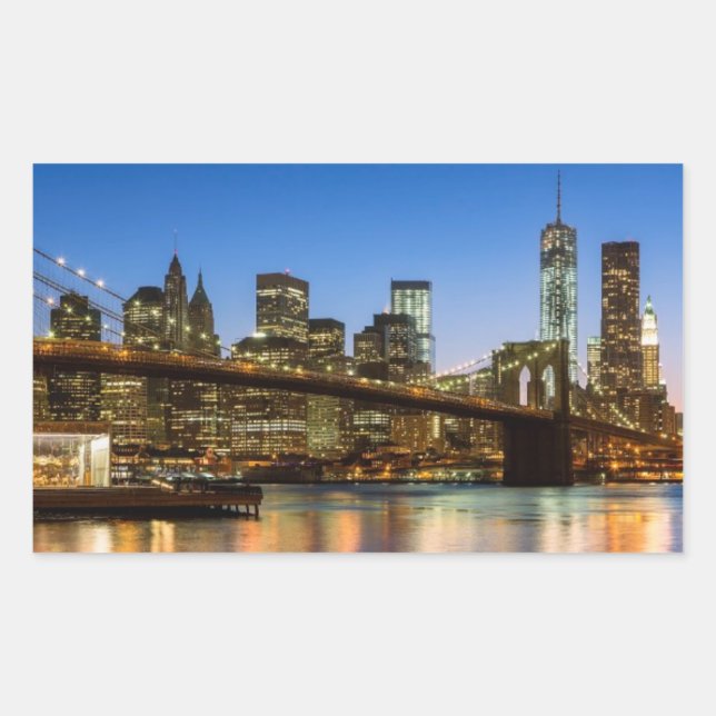 Manhattan and Brooklyn Bridge at dusk Sticker (Front)