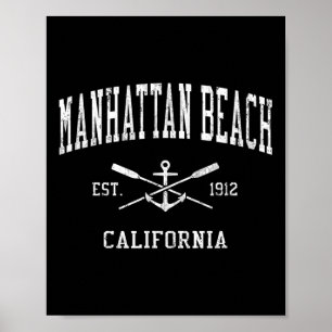 Manhattan Beach Ca Vintage Crossed Oars &amp; Boat Poster