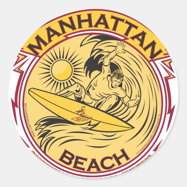 MANHATTAN BEACH CALIFORNIA CLASSIC ROUND STICKER (Front)