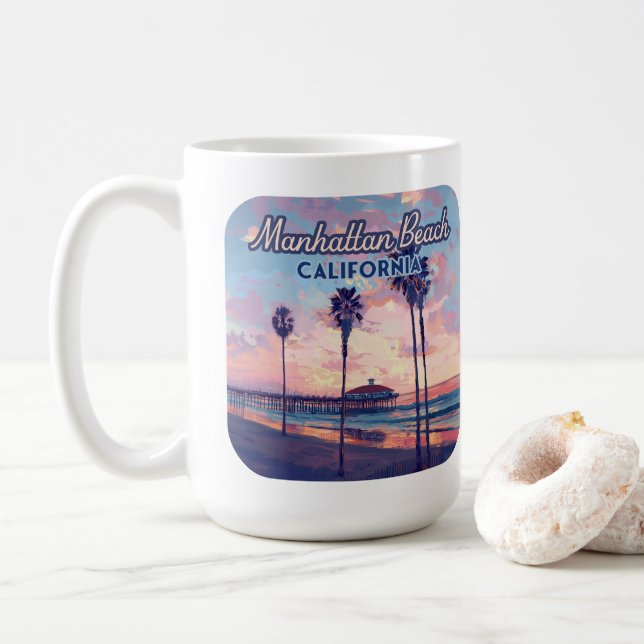 Manhattan Beach California Los Angeles Retro Coffee Mug (With Donut)