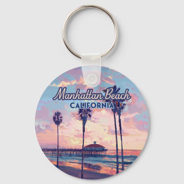 Manhattan Beach California Los Angeles Retro Keychain (Front)