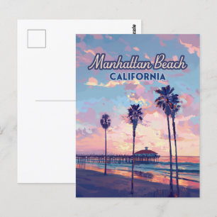 Manhattan Beach California Los Angeles Retro Postcard