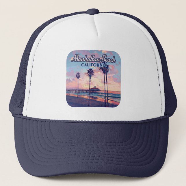 Manhattan Beach California Los Angeles Retro Trucker Hat (Front)