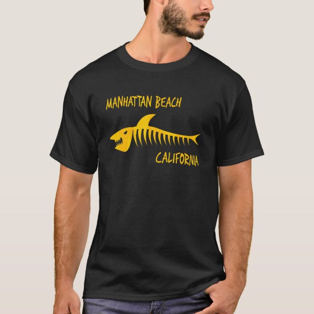 Manhattan Beach California Shark Skeleton Amber Pr T-Shirt (Front)